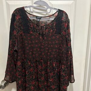 Torrid Black and Red Floral Blouse